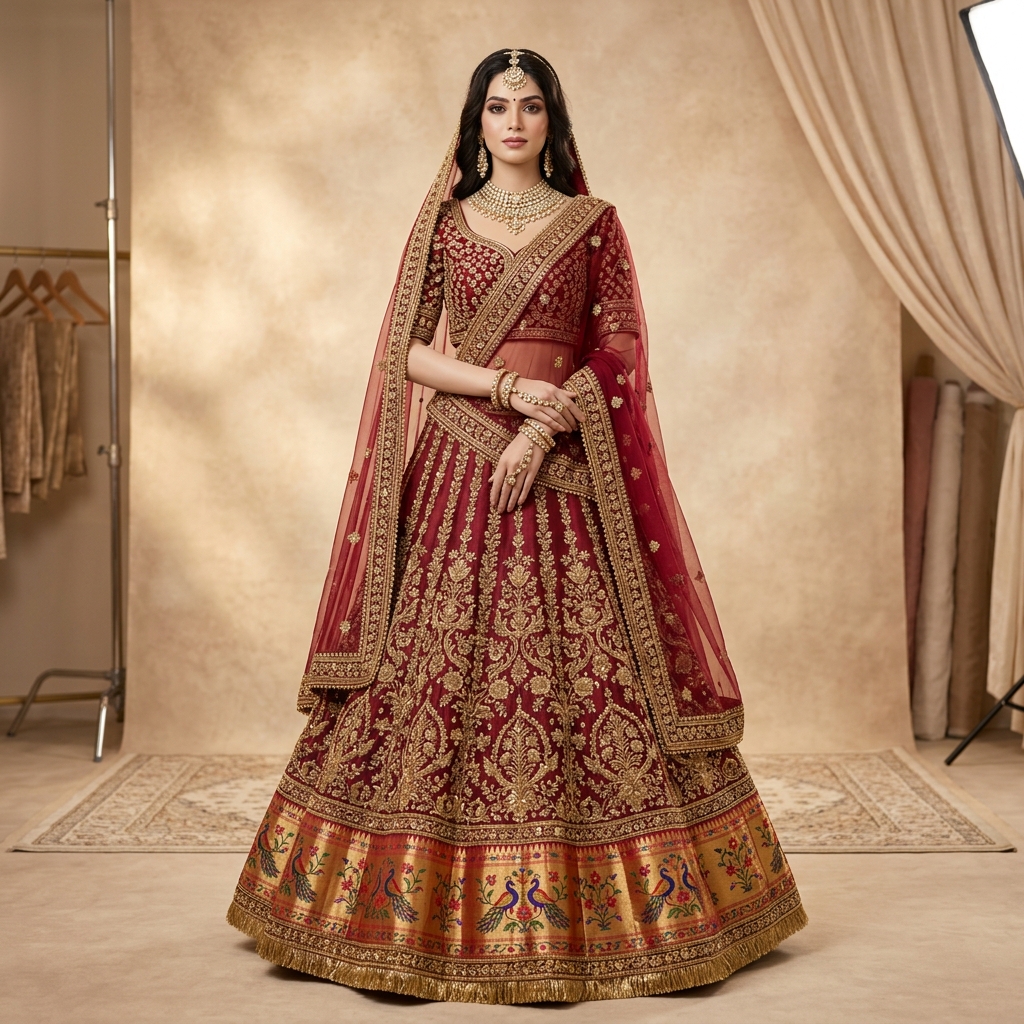 Royal Maroon Zardosi Bridal Lehenga