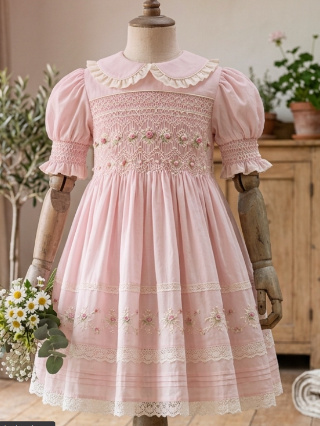 Pastel Pink Smocked Frock on Mannequin