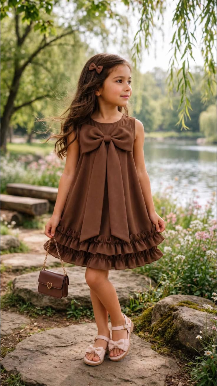 Chocolate Bow Tiered Ruffle Dress