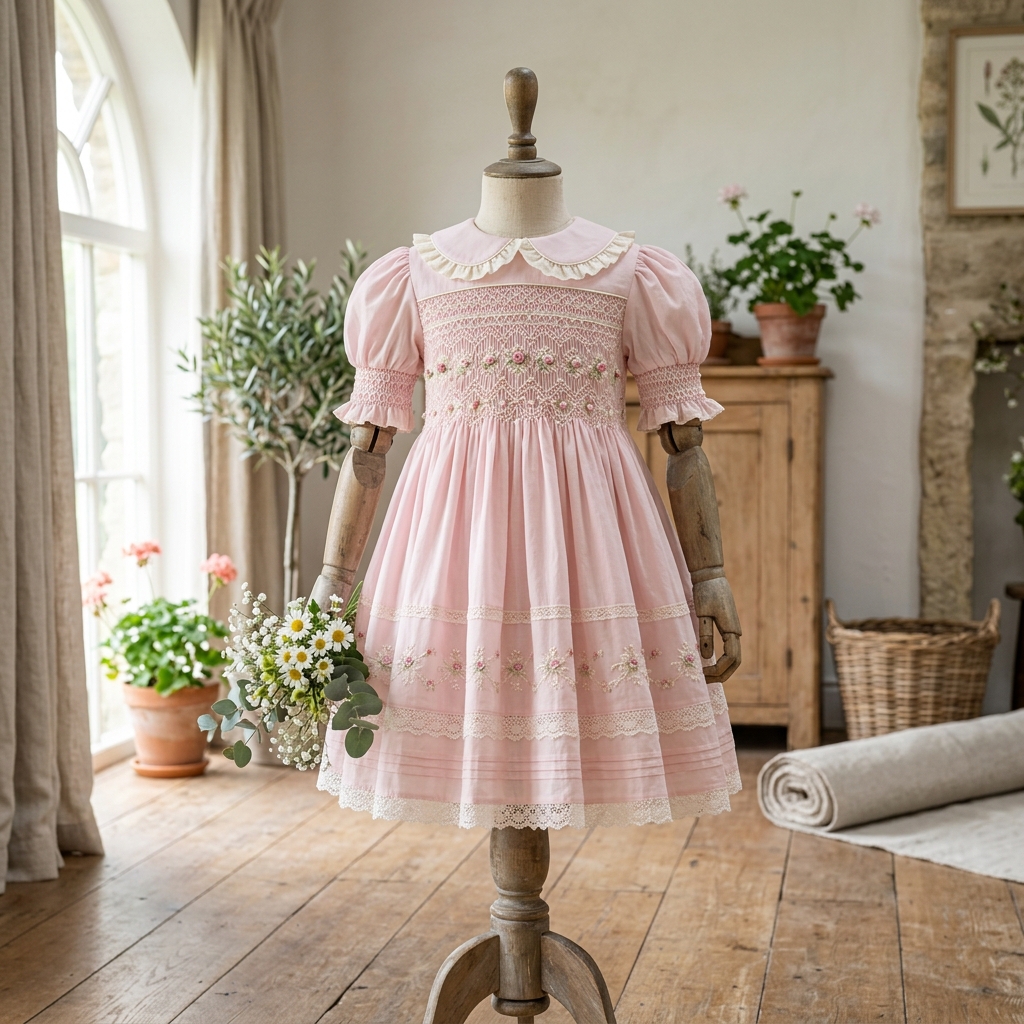 Pastel Pink Smocked Frock Flatlay