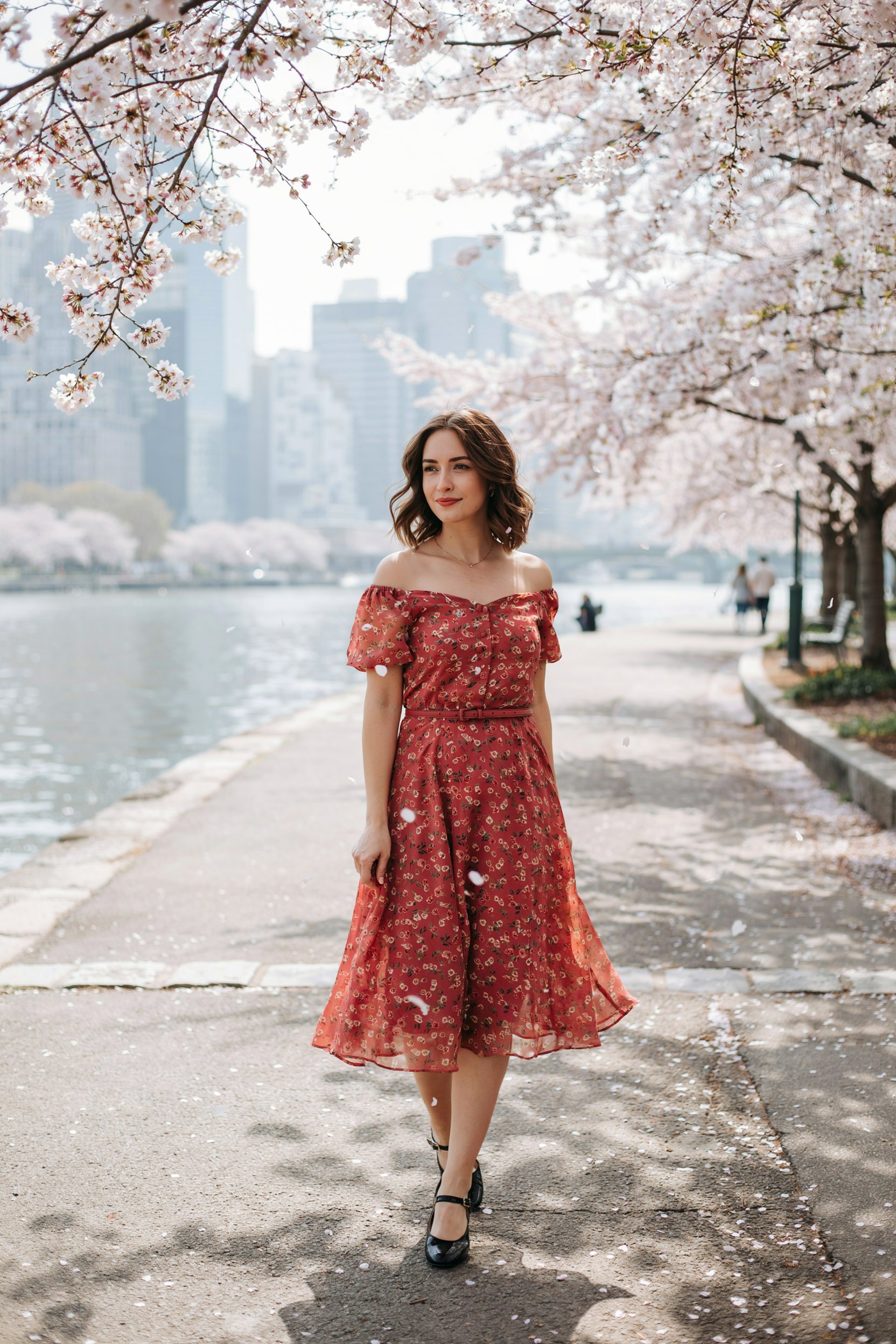 Cherry Blossom Off-Shoulder Dress