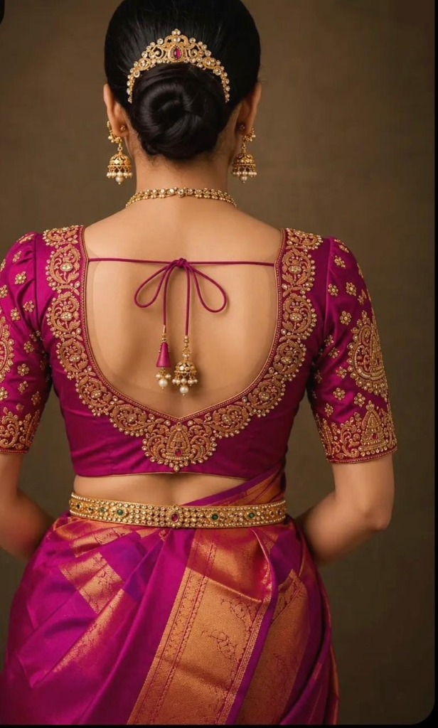 Magenta Silk Saree with Hand-Embroidered Zardosi Blouse